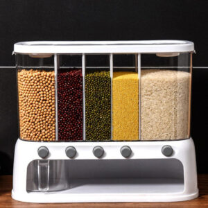 🍚 Dispensador de Granos con 5 Compartimientos – Orden y Frescura en tu Cocina 🍚