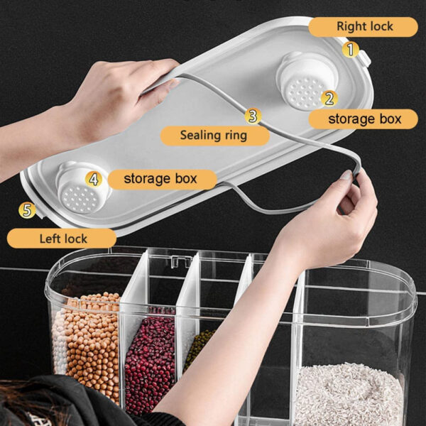 🍚 Dispensador de Granos con 5 Compartimientos – Orden y Frescura en tu Cocina 🍚