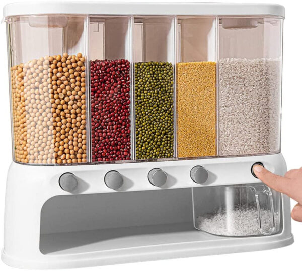 🍚 Dispensador de Granos con 5 Compartimientos – Orden y Frescura en tu Cocina 🍚